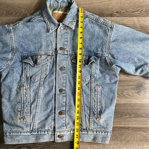 VTG Levi's Trucker Jacket Men's Small Aztec Southwest Lined Blue Denim Jean 1990 - Picture 15 of 16